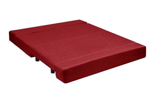Image of 5X6-Feet Leg Sofa Cum Bed with Ottoman | Jute Fabric 3 Seater Convertible Sofa Bed | Modern Space Saving Furniture for Living Room | Red