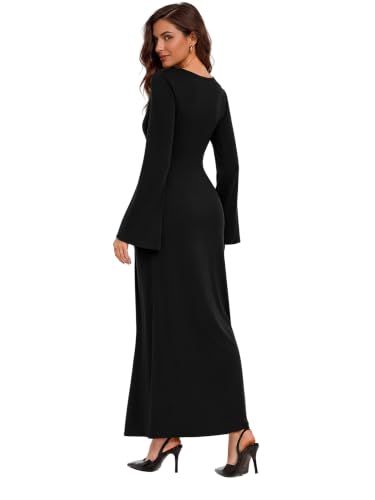 Sipaya Black Maxi Bodycon Dresses for Women Wedding Guest Formal Business Casual Long Sleeve Cocktail Outfits Midi Fall Fashion Winter Clothing Funeral L - image 5