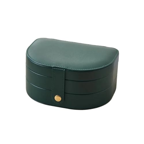 Half Round Jewelry Box Multi-functional Storage Organizer For Rings Earrings Necklaces With Cassette Button(Green)
