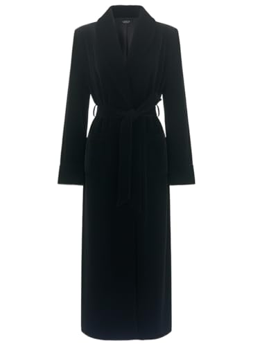 Abrigo negro de terciopelo para frío gabardina elegante con cinturón de invierno
