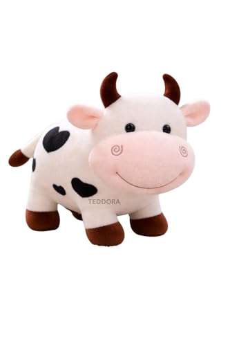 Image of Smiley Cow Soft Toy for Girls Boys Kids,White,Cow Animal Plush Stuffed Baby Teddy Gift Birthday, 25cm