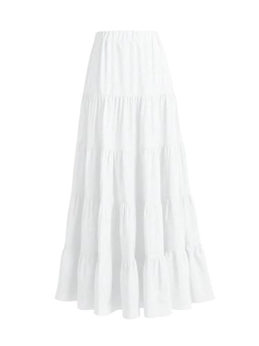 GORGLITTER Women's Boho Flowy Maxi Skirt Layered Ruffle Hem High Waist Swing A Line Long Skirts Casual