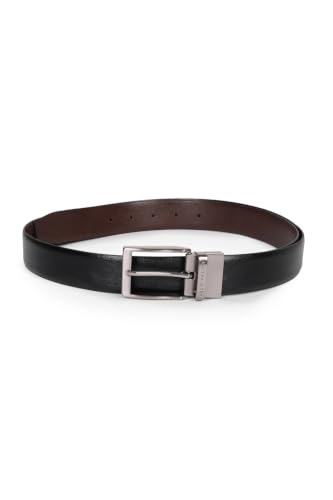 Image of Louis Philippe Men's 100% Italian Leather Brush Gun Metal Buckle Formal Reversible Belt