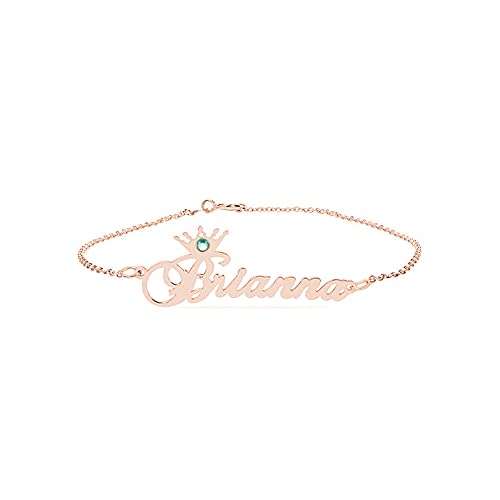 Yafeeso 14K 10K Custom Name Anklets For Women Girls, 18K Solid Gold Personalized Cut Any Name Bracelet With Crown And Birthstone Jewelry Gifts For Her Wife #TOP3