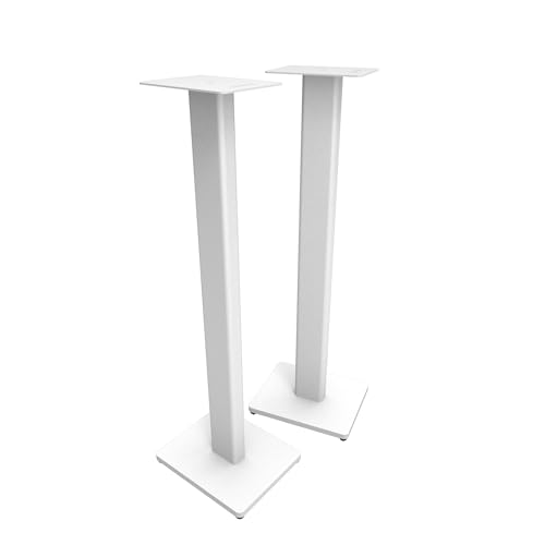 Kanto ST34 34 Universal Floor Speaker Stands for Bookshelf Speakers up to 30 lbs | Improved Sound | Hidden Cable Management | Timeless Design | Pair | White w/White MDF Base