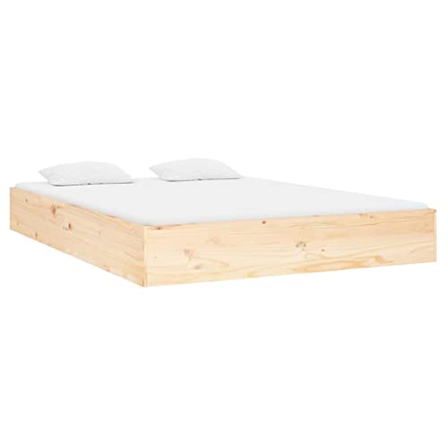 vidaXL Estructura de Cama de Matrimonio Madera Maciza 135x190 cm,Marrón,833021