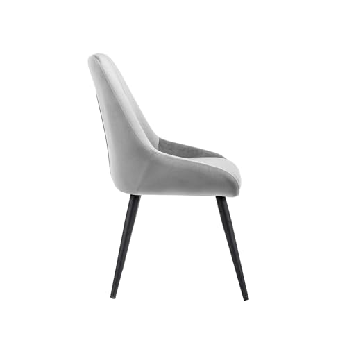 Image of Finch Fox Morris Velvet Dining Chair for Living Room, Bedroom, Home Office with Black Metal Legs in Light Grey Color (Set of 6)