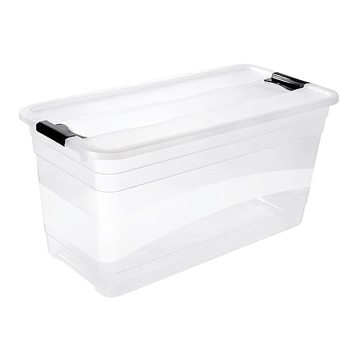 keeeper Aufbewahrungsbox mit Deckel und Schiebeverschluss, 79,5 x 39,5 x 40 cm, 83 l, Cornelia, Transparent