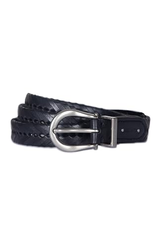 Women's 22MM Woven Leather Belt, Adjustable & Perfect for Pants, Black, X-Small-Small