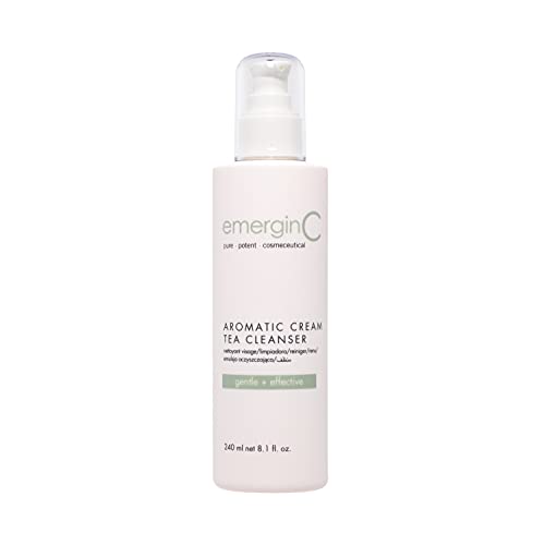 emerginC Aromatic Cream Tea Cleanser - Soothing Gentle Face Wash with Green Tea, Chamomile + Rose for Minor Redness, Removing Dirt, Makeup + Excess Oil (8.1 oz, 240 ml)