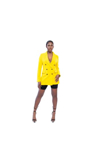 Allie B. Womens Casual Secure Yellow Blazer Button Stylish Standard Notch Lapel Business