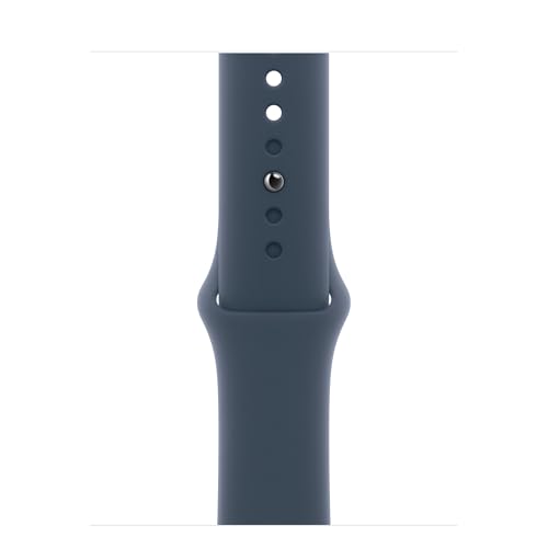 Image of Apple Watch Series 9 [GPS + Cellular 41mm] Silver Aluminum Case with Storm Blue Sport Band, S /M (Renewed Premium)