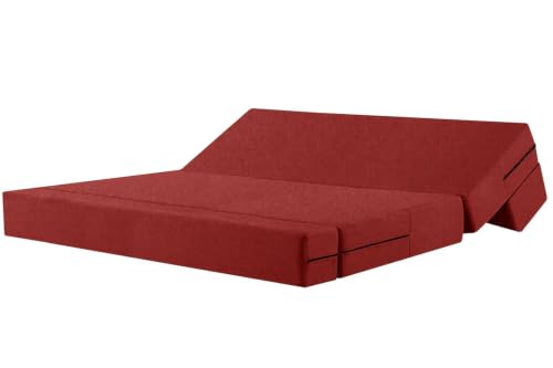 Image of Rosebell Lightweight Easy 4-Person Sofa Cum Bed Jute Fabric- Washable Cover- Including Cushion - Size 6' X 6' Ft | Color Red | Perfect for Home & Office