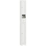 HOMCOM Meuble Colonne Salle de Bain, Meuble de Rangement étroit avec 2 Portes arquées, tiroir, Compartiment Ouvert et étagère réglable, pour Toilette, Petits espaces, 20 x 20 x 185 cm, Blanc