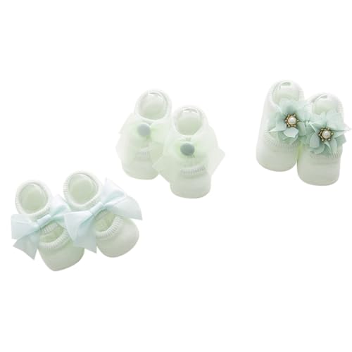 BILIKEYU Newborn Baby Kids Knit Shoes 3 Pairs Flower Closed Toe Cutouts Slip on Infant Boys (Mint Green, 6-12 Months)