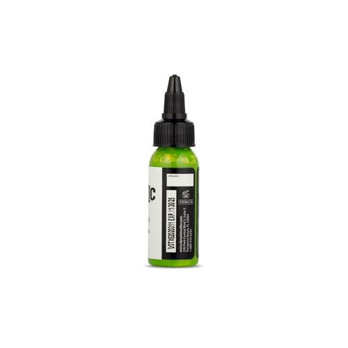 Image of Dynamic Color Lime Green Tattoo Ink, Made in USA Since 1990, 1 oz | Sterilized and lot-numbered for full traceability; established American brand trusted by artists worldwide