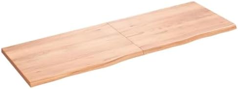 vidaXL Solid Oak Wood Bathroom Countertop with Treated Surface, Handmade Live Edge Design, Versatile Use - Light Brown