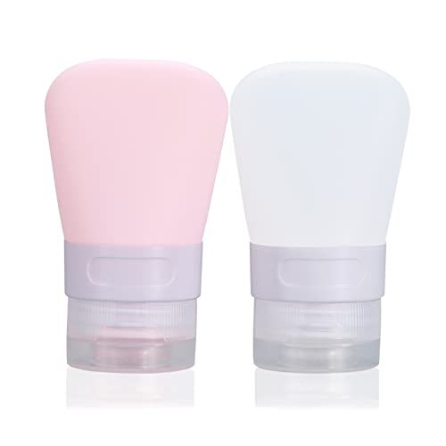 Silikon Reiseflaschen Set,2 StüCk Auslaufsicher Tragbare Leere Squeeze Reiseflaschen mit Transparenter Tragetasche,WiederbefüLlbare Flaschen in ReisegrößE für Toilettenartikel (Weiß, Rosa 2x38ml) Cover