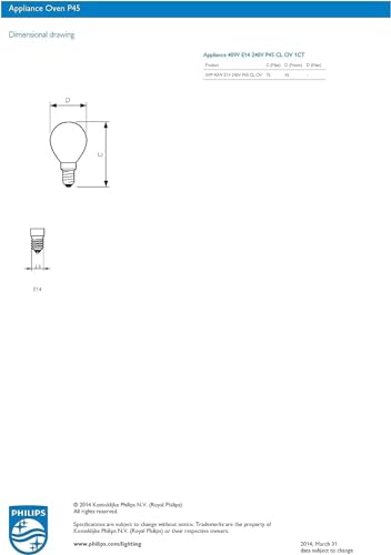 Philips Oven P45 Lustre Bulb [E14 Small Edison Screw] 40W Incandescent Appliance Lamp for High Heat Appliances, Stoves, Cookers, Rotisseries.