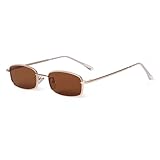 ADE WU Fashion Rectangle Sunglasses for Women Men Retro Small y2k Narrow Rectangular Sun Glasses 90s Tiny Unisex Stylish (Gold/Brown Lense)