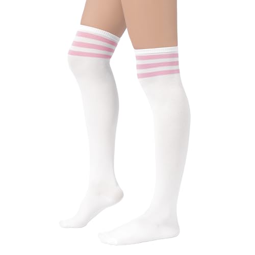 Image of Century Star 3 Pairs Thigh High Socks for Women Over the Knee High Socks Triple Stripe Long Stockings Thigh Highs Leg Warmer