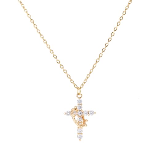 Cross Necklace With Crown For Women 18k Gold/White Paved Cross Rotated Crown Necklace Pendant Jewelry