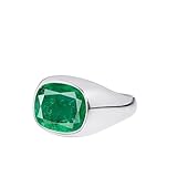 Gems Vibes Emerald Gemstone Ring For Men 925 Sterling Silver Signet Ring Gift For Any Occasion May Birthstone Emerald Ring Handmade Statement Ring Gift For Him (Silver) Size L (6)