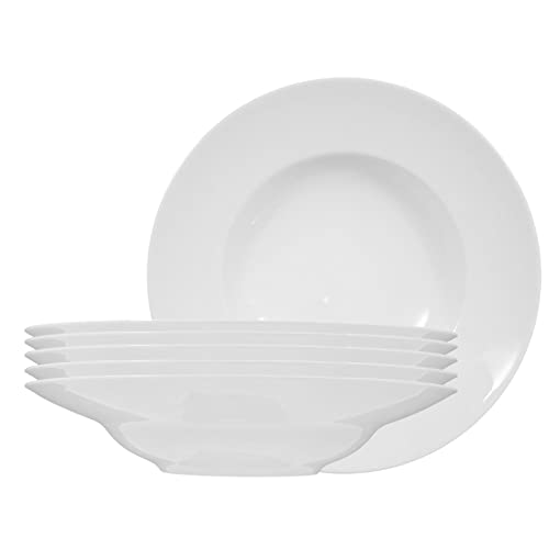 Seltmann Weiden Commercial Dinnerware, Meran Porcelain Deep Plate with Wide Rim, Salad Plate, White, 9-Inch, Set of 6