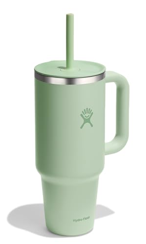 Image of Hydro Flask 40 Oz Travel Tumbler with Handle, Lid and Straw - Insulated Stainless Steel in 40 Oz Aloe Green