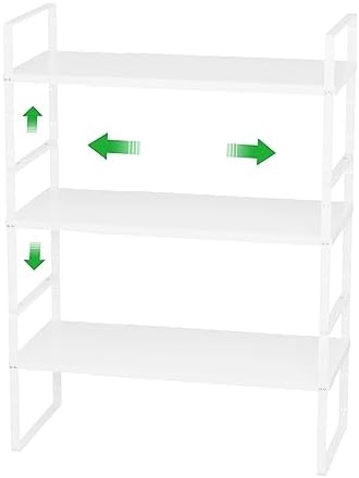 WEJIPP Cabinet Organizer Shelf Expandable Pantry Counter Shelves Stackable Under Sink Inside Cabinet Storage Spice Rack for Kitchen Bathroom Home Office,3 Packs,10.24" D,White
