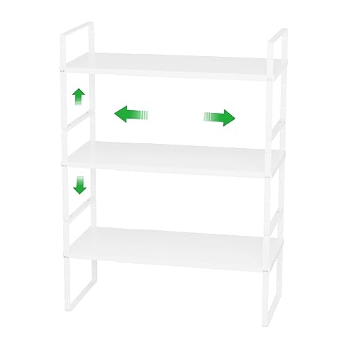 Wejipp Cabinet Organizer Shelf Expandable Pantry Counter Shelves Stackable Under Sink Inside Cabinet Storage Spice Rack For Kitchen Bathroom Home Office,3 Packs,10.24" D,White #TOP2