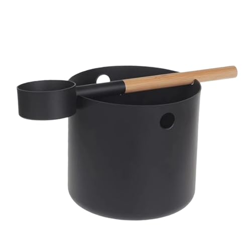 Seau de sauna et louche - 5 L - En aluminium - Seau à eau en bois - Pour salle de bain, intérieur et extérieur - Accessoires de sauna