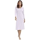 WiWi Bamboo Cotton Nightgowns for Women Soft Long Sleeve Loungewear V Neck Sleepwear Plus Size Nightshirts S-3X
