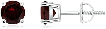 ANGARA Natural Garnet Solitaire Stud Earrings for Women, Girls in Sterling Silver (Grade-A | Gemstone Size-5mm) | January Birthstone Jewelry Gift for Her | Birthday | Wedding | Anniversary