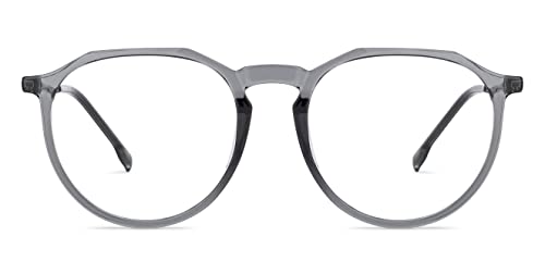 Image of LENSKART AIR Signia (Durable, Flexible and Light-Weight) Zero Power Bluecut and Antiglare Computer Eyeglasses | Grey Round Full Rim | For Men and Women | Small | LA E14960