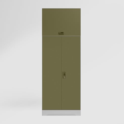 Image of GODREJ INTERIO Almirah Slimline 2-Door Steel Almirah, Cupboard for Clothes (Royal Ivory and Olive Branch), 1-Year Warranty, 1 Locker, 4 Shelves, Over Head Unit
