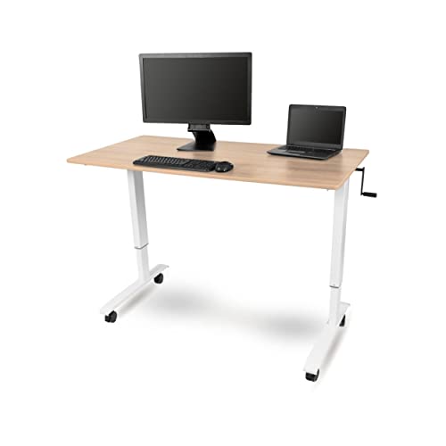 Stand Up Desk Store Höhenverstellbarer Schreibtisch (Rahmen weiß/Natürliche Walnuss, Schreibtisch Länge: 150cm) Cover