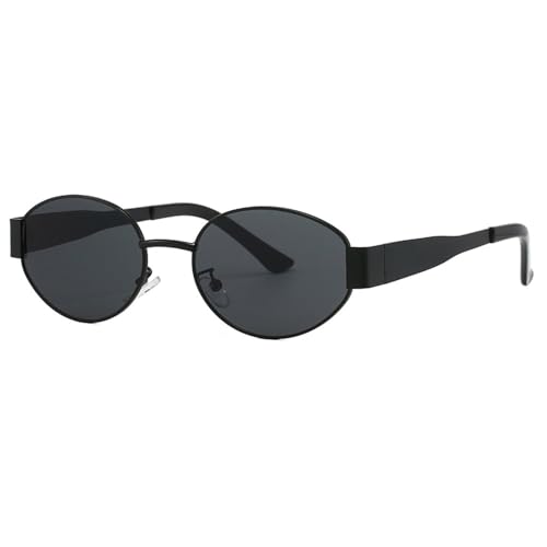 Lunettes de soleil ovales classiques vintage monture elliptique metal hommes femmes