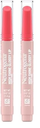 Neutrogena High Shine Glossy Lip with Maracuja Oil + Vitamins & Antioxidant Vitamin E, Nourishing Glossy Lip, Non-Retractable, Pigmented For Buildable Color, Poppy Pink, 0.07 oz (Pack of 2)
