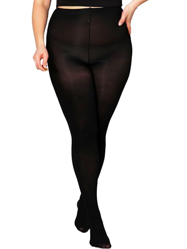 Image of DancMolly Plus Size Tights for Women, Control Top Semi Opaque Nylon Pantyhose High Waist
