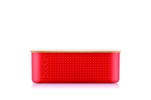 Bodum Bistro 11740 04   Caja para pan (tamaño pequeño, tapa de bambú, 19 x 29 x 11 cm), color rojo