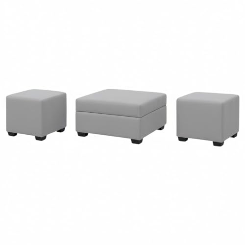 Image of FURNY Gloria 8 Seater Fabric RHS L Shape Sofa Set with 1 Centre Table & 2 Puffy (Light Grey) | Premium Velvet Finish | Ideal of Living Room