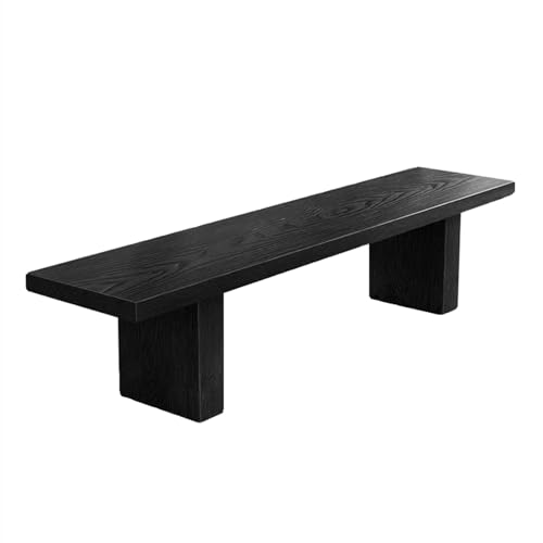 Banco de entrada de madera maciza, banco de comedor para entrada o dormitorio, acabado negro, 140 cm x 35 cm x 45 cm