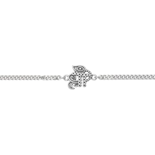 Image of Parnika 925 Pure 92.5 Sterling Silver Bro Floral Mor Pankh Flute Evil Eye Veera Shankh Rakhi Bracelet for Brother | Hallmarked Silver Raksha Bandhan Rakhi | Premium Adjustable Rakhi Gift