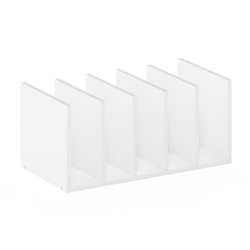 Image of Furinno HERMITE Desk File Folder Organizers, 5-Space Vertical Desktop Office Organization Racks, Desk Top Display Book Shelf, for Paper, Office Supplies, Magazine, White