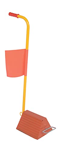 Image of Vestil ORWC-8-ERGO-FL Molded Rubber Wheel Chock with Handle and Flag 8 in. Orange /Yellow