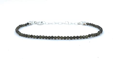 Pulsera de obsidiana dorada piedra natural de 2 mm de grosor plata de primera ley ajustable de 16cm a 19cm