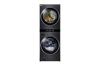 LG WashTower Stacked Smart Laundry Center 5.0 Cu.Ft. Front Load Washer & 7.4 Cu.Ft. Electric Dryer in Black Steel w/Steam