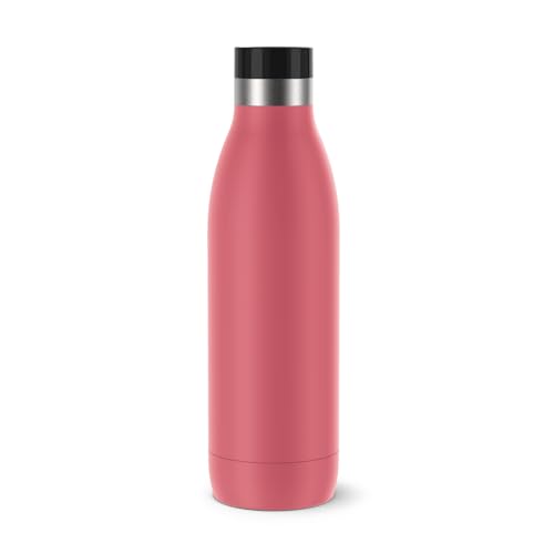 Emsa Bludrop Isolier-Trinkflasche, 0,7 Liter, 100% dicht, Quick-Press Verschluss, Ergonomischer 360° Trinkgenuss,12h warm, 24h kühl, einfache Reinigung, Edelstahl, Pulverbeschichtung, Koralle, N31123