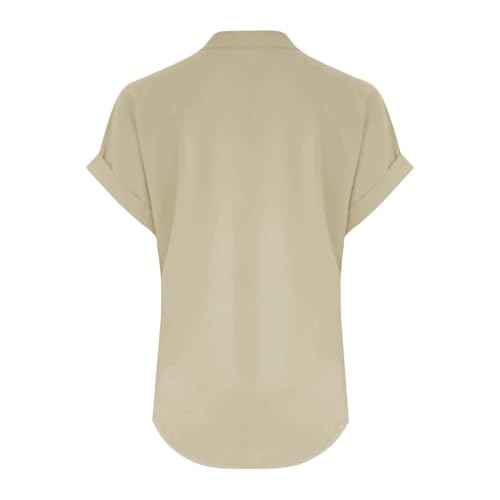 Yinguo Ladies Tops 2025 Women's Summer Cotton Linen Cap Sleeve T-Shirt Button V Neck Tunic Tops Fashion Baggy Solid Plain Shirts Trendy Blouse 1